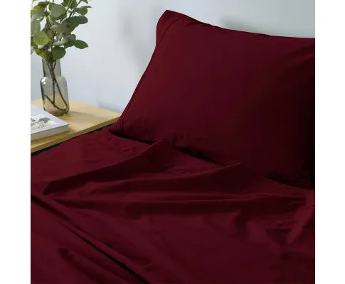 Royal Comfort Vintage Washed 100% Cotton Sheet Set Fitted Flat Sheet Pillowcases - MULLED WINE