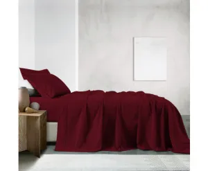 Royal Comfort Vintage Washed 100% Cotton Sheet Set Fitted Flat Sheet Pillowcases - MULLED WINE