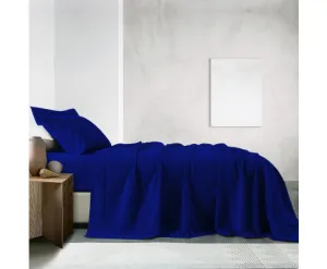 Royal Comfort Vintage Washed 100% Cotton Sheet Set Fitted Flat Sheet Pillowcases - ROYAL BLUE