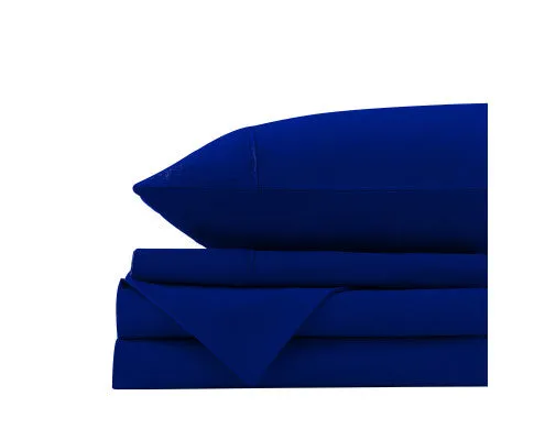 Royal Comfort Vintage Washed 100% Cotton Sheet Set Fitted Flat Sheet Pillowcases - ROYAL BLUE