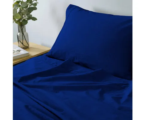 Royal Comfort Vintage Washed 100% Cotton Sheet Set Fitted Flat Sheet Pillowcases - ROYAL BLUE