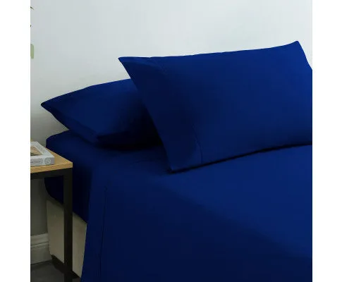 Royal Comfort Vintage Washed 100% Cotton Sheet Set Fitted Flat Sheet Pillowcases - ROYAL BLUE