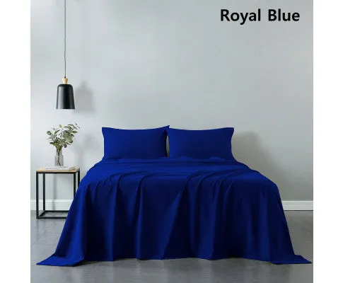 Royal Comfort Vintage Washed 100% Cotton Sheet Set Fitted Flat Sheet Pillowcases - ROYAL BLUE