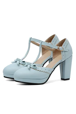 Roycebridal Retro Bow T-Strap High Heels Shoes