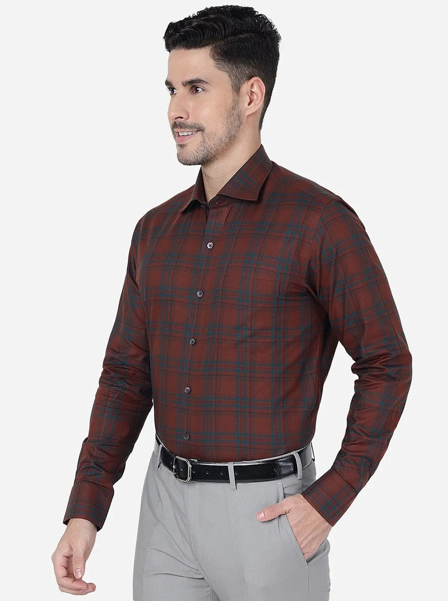 Rust Checked Slim Fit Formal Shirt | Metal
