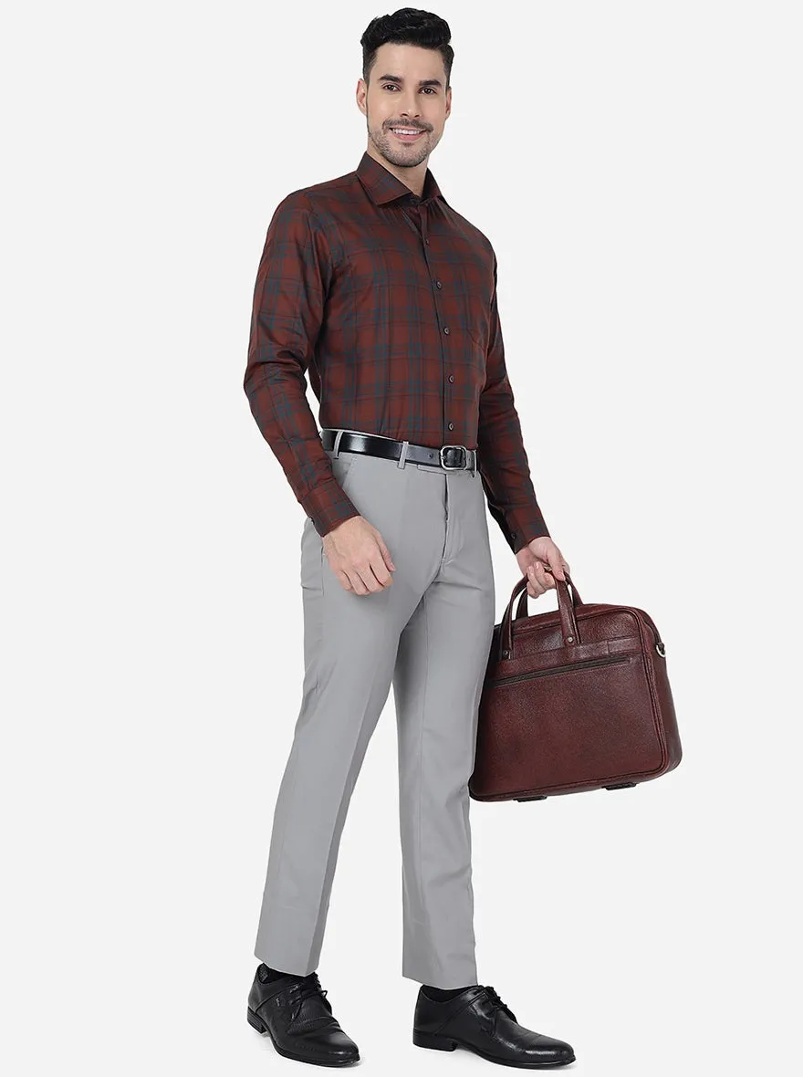Rust Checked Slim Fit Formal Shirt | Metal