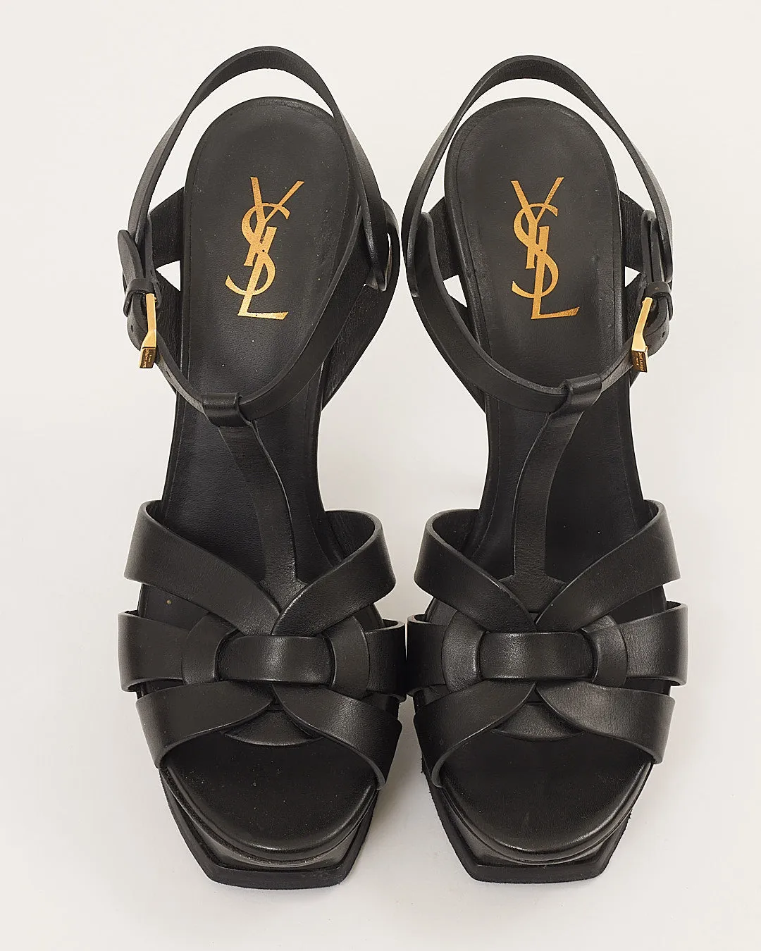 Saint Laurent Black Leather Tribute Heel Sandals - 40