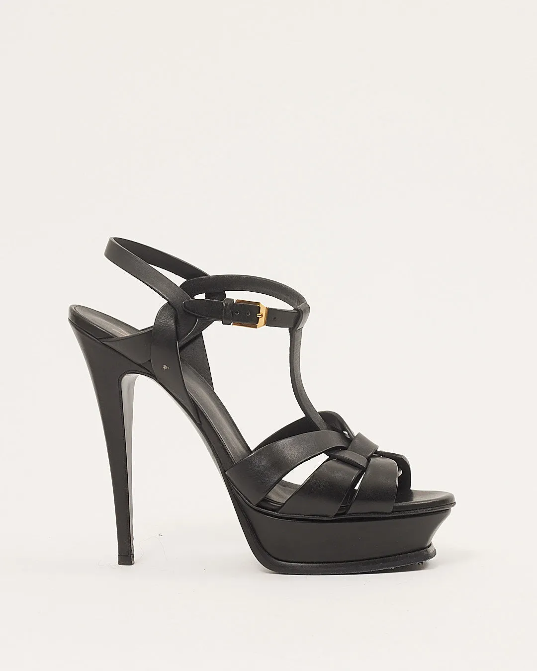 Saint Laurent Black Leather Tribute Heel Sandals - 40