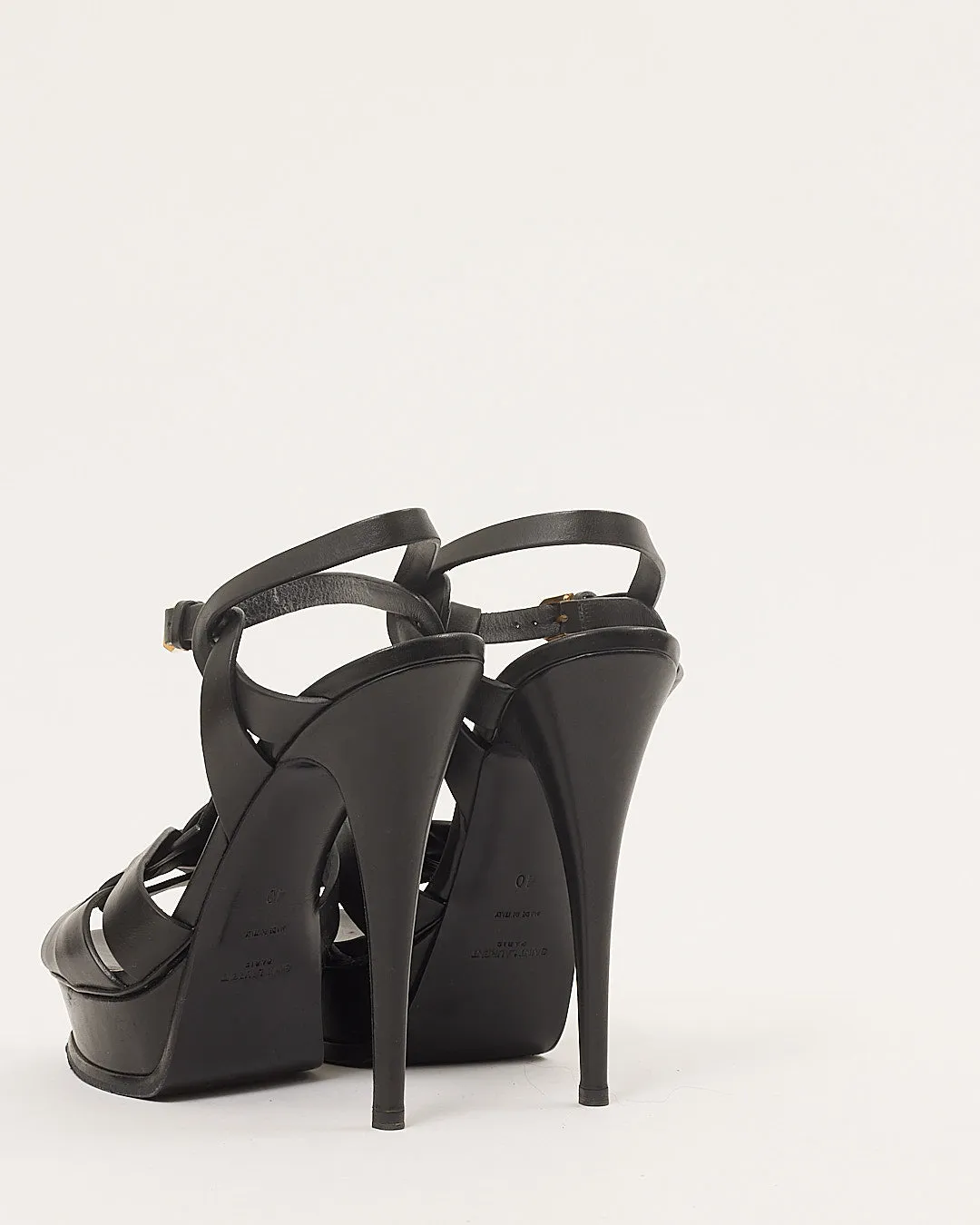 Saint Laurent Black Leather Tribute Heel Sandals - 40