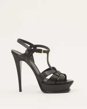 Saint Laurent Black Leather Tribute Heel Sandals - 40