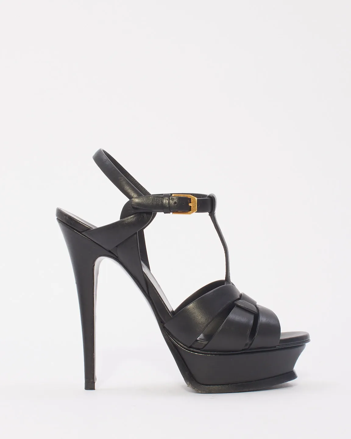 Saint Laurent Black Leather Tribute Platform Sandals - 38