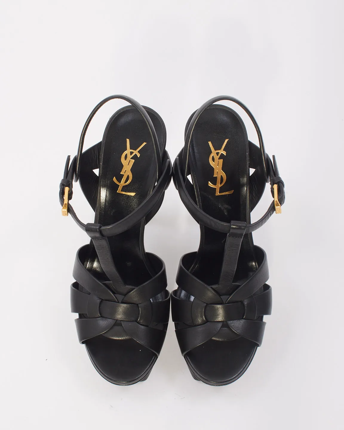 Saint Laurent Black Leather Tribute Platform Sandals - 38