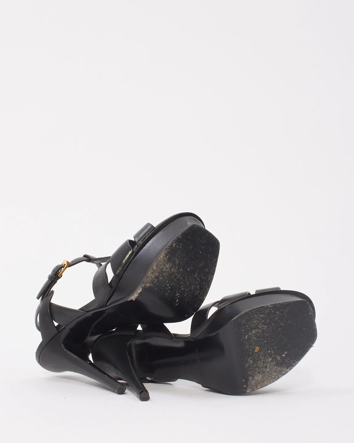 Saint Laurent Black Leather Tribute Platform Sandals - 38