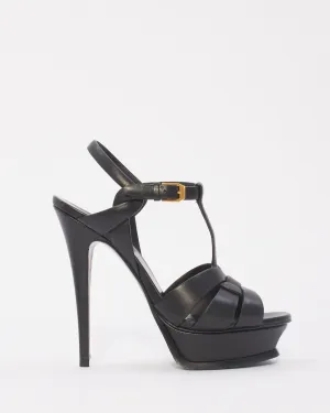 Saint Laurent Black Leather Tribute Platform Sandals - 38