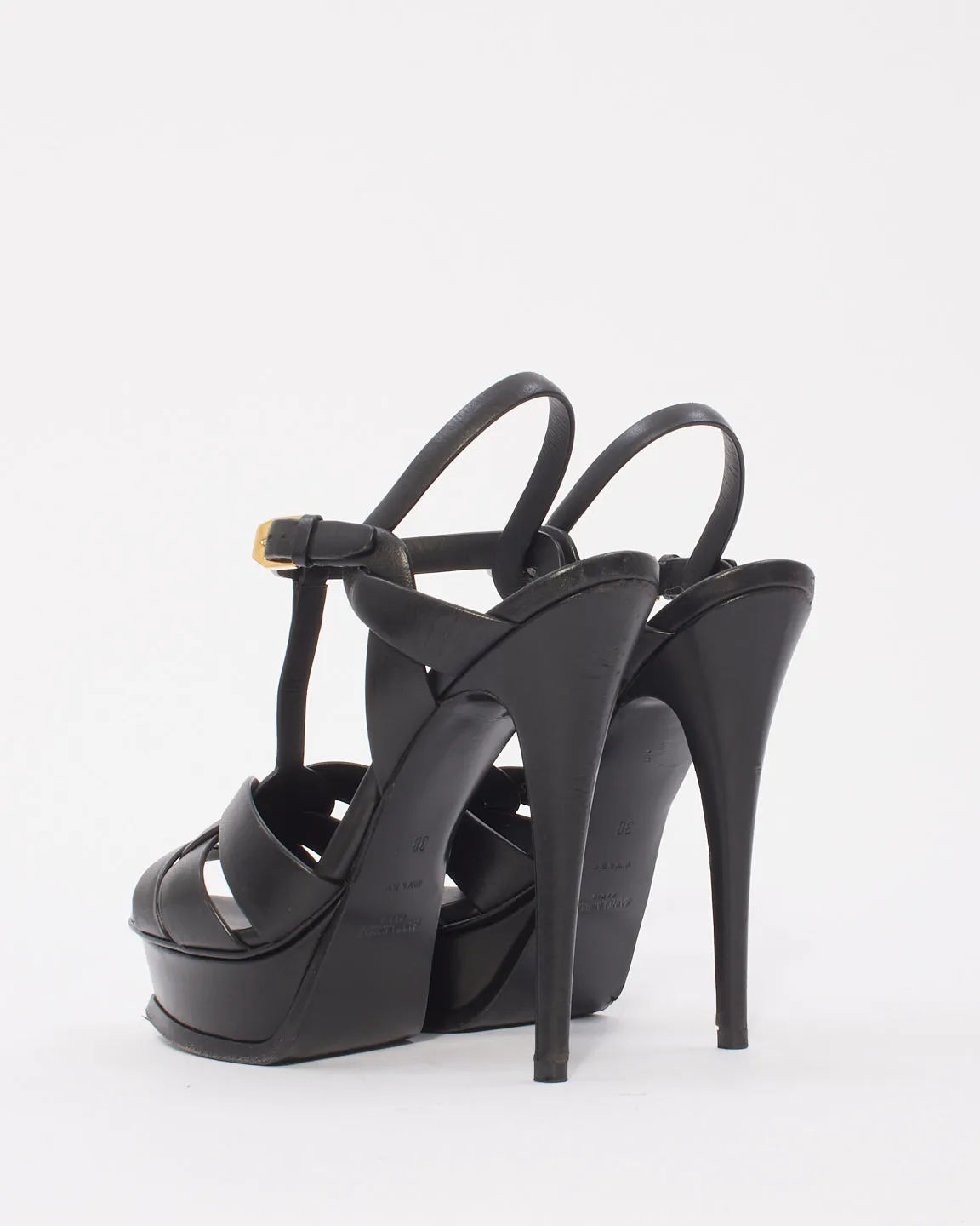 Saint Laurent Black Leather Tribute Platform Sandals - 38