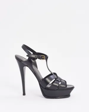 Saint Laurent Black Leather Tribute Platform Sandals - 40