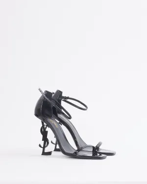 Saint Laurent Black Patent Leather YSL Opyum Sandals - 39.5