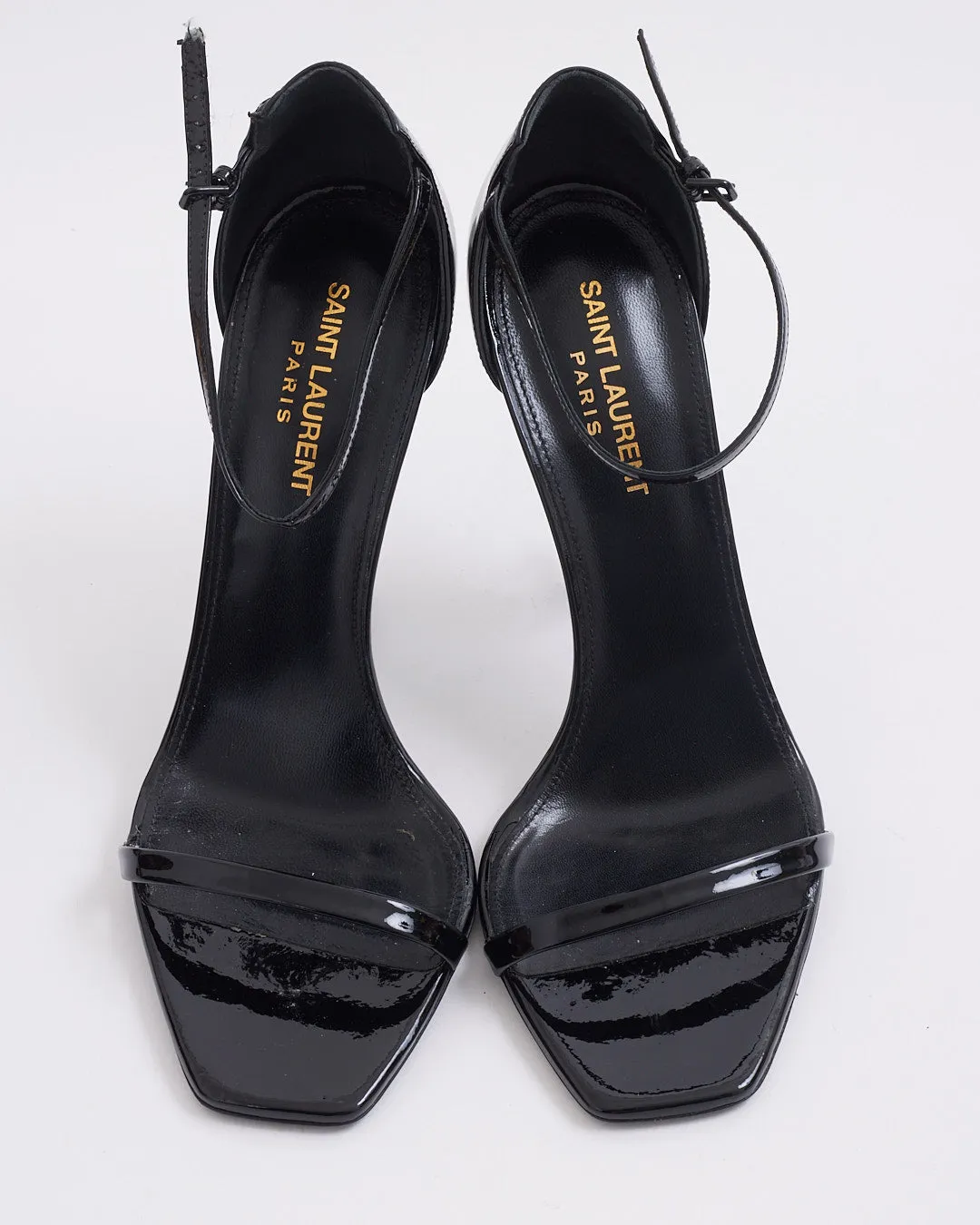 Saint Laurent Black Patent Leather YSL Opyum Sandals - 39.5