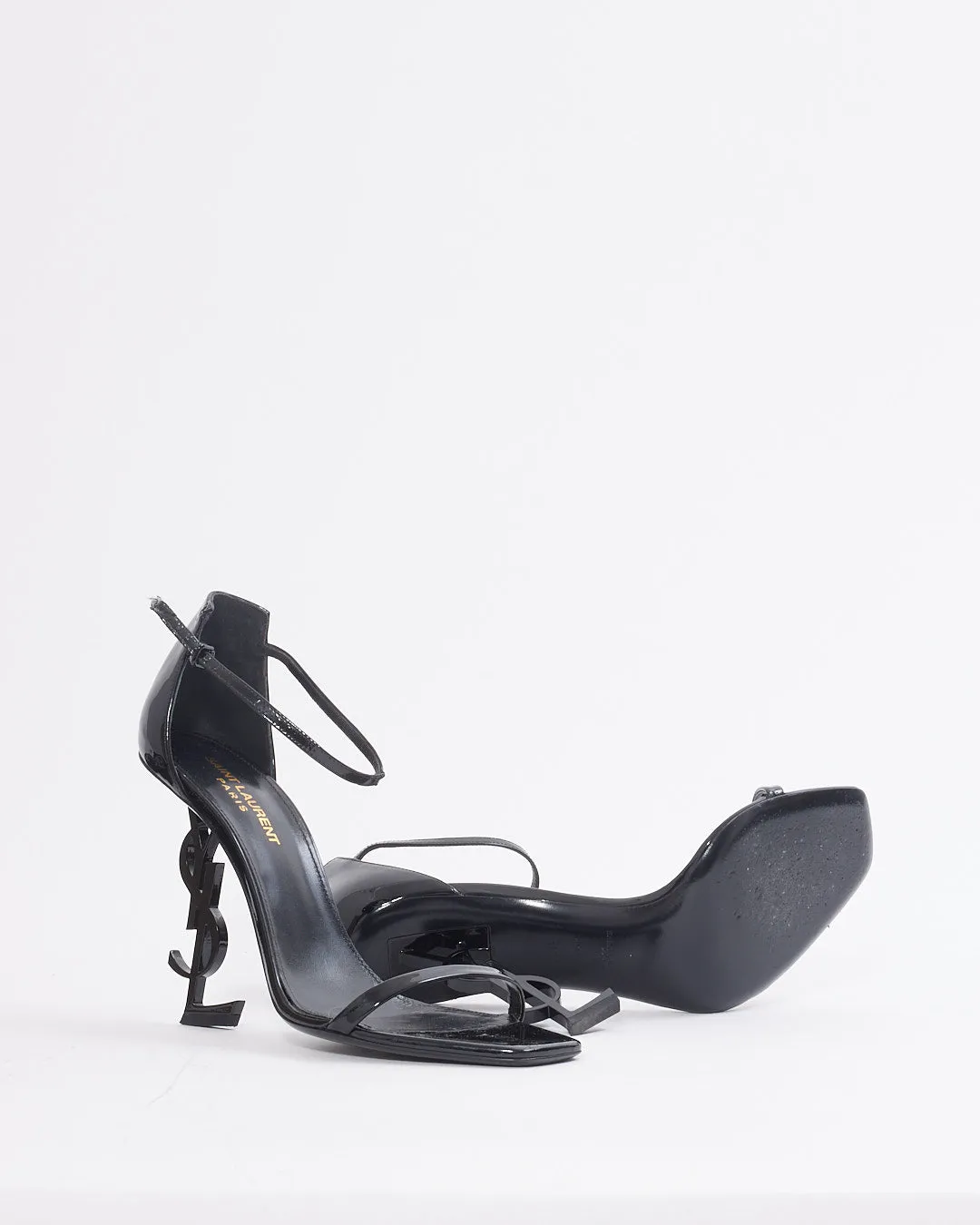 Saint Laurent Black Patent Leather YSL Opyum Sandals - 39.5