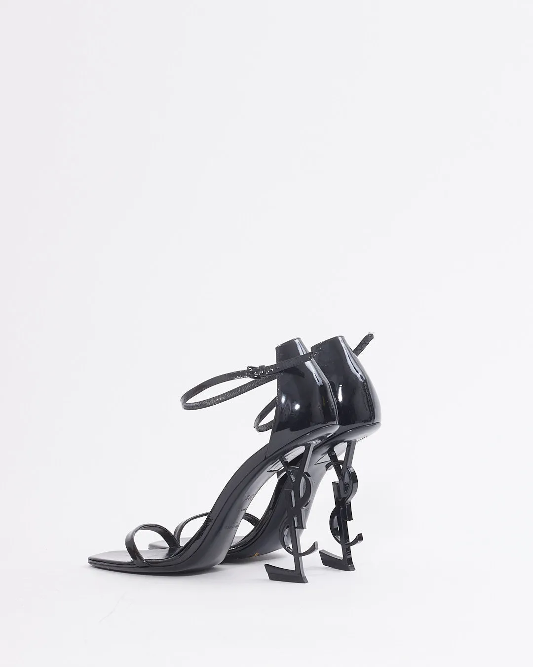 Saint Laurent Black Patent Leather YSL Opyum Sandals - 39.5