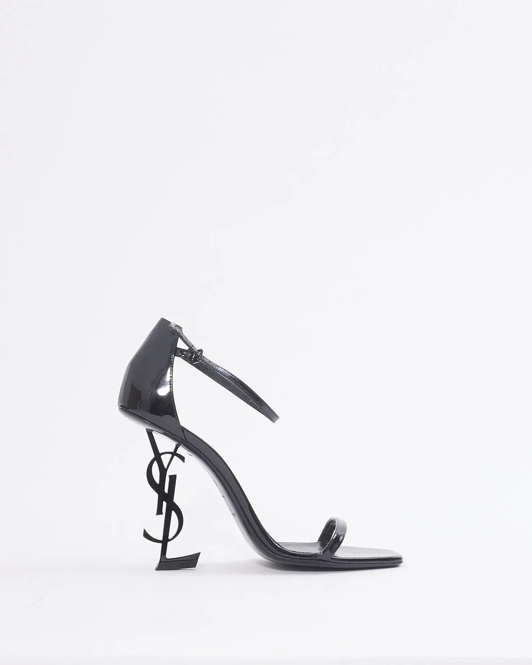 Saint Laurent Black Patent Leather YSL Opyum Sandals - 39.5