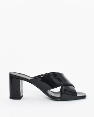 Saint Laurent Black Patent Loulou Leather Mule Heeled Sandals - 38.5
