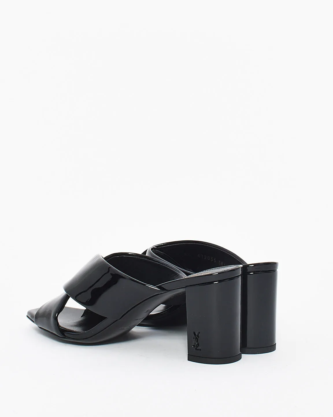 Saint Laurent Black Patent Loulou Leather Mule Heeled Sandals - 38.5