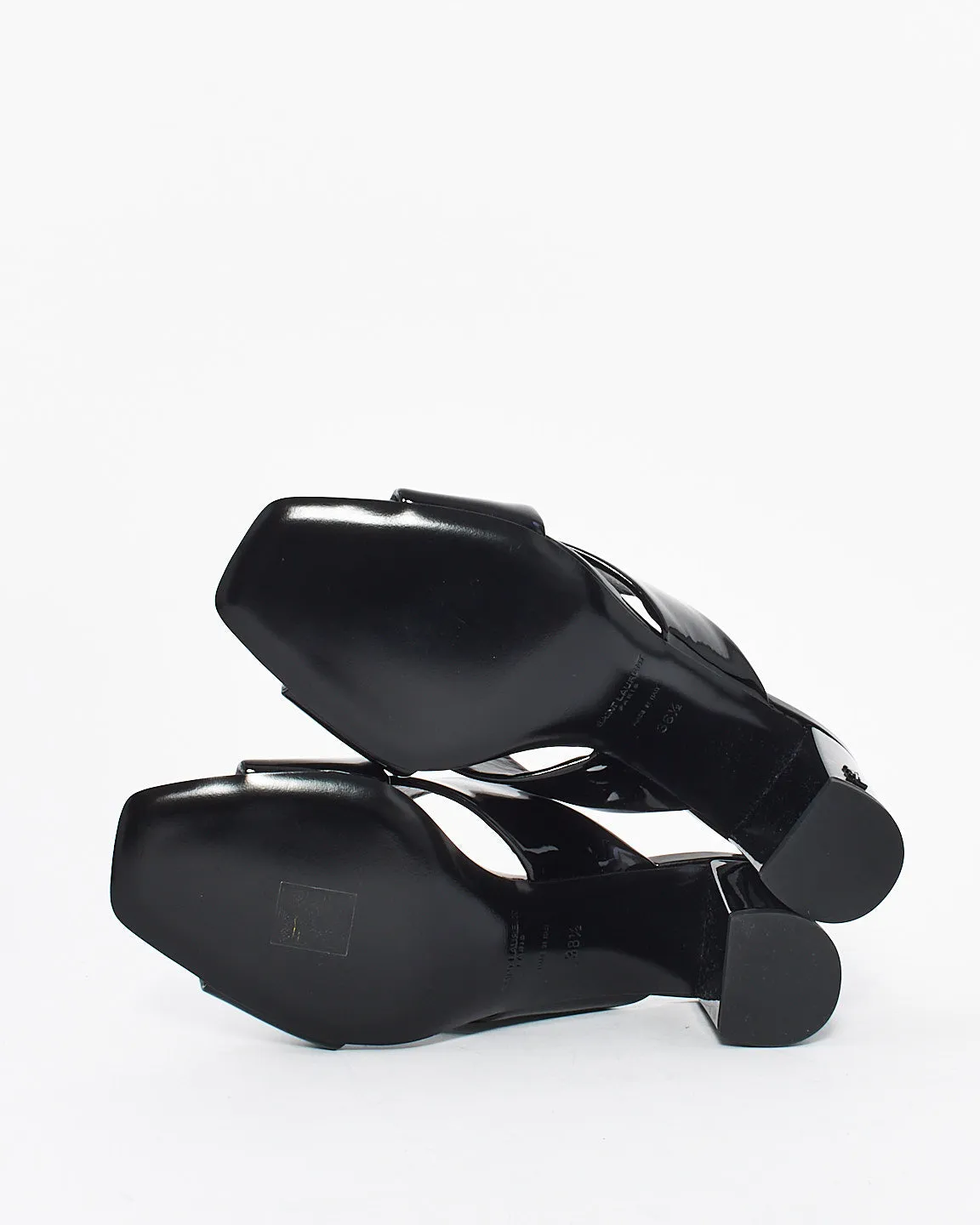 Saint Laurent Black Patent Loulou Leather Mule Heeled Sandals - 38.5