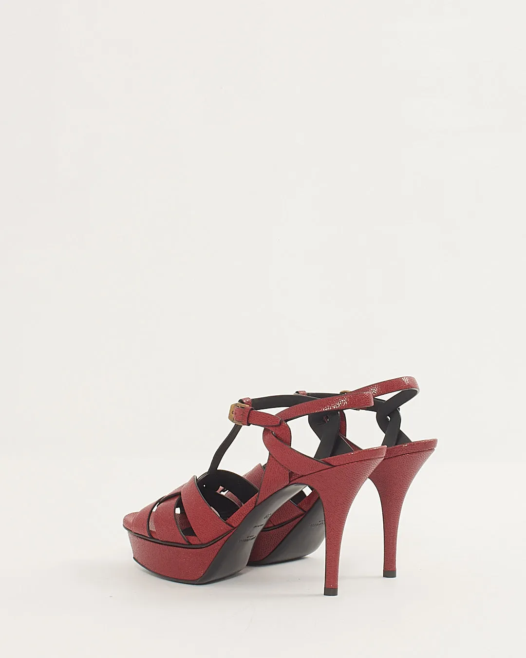 Saint Laurent Red Grained Leather Tribute Heeled Sandals - 39