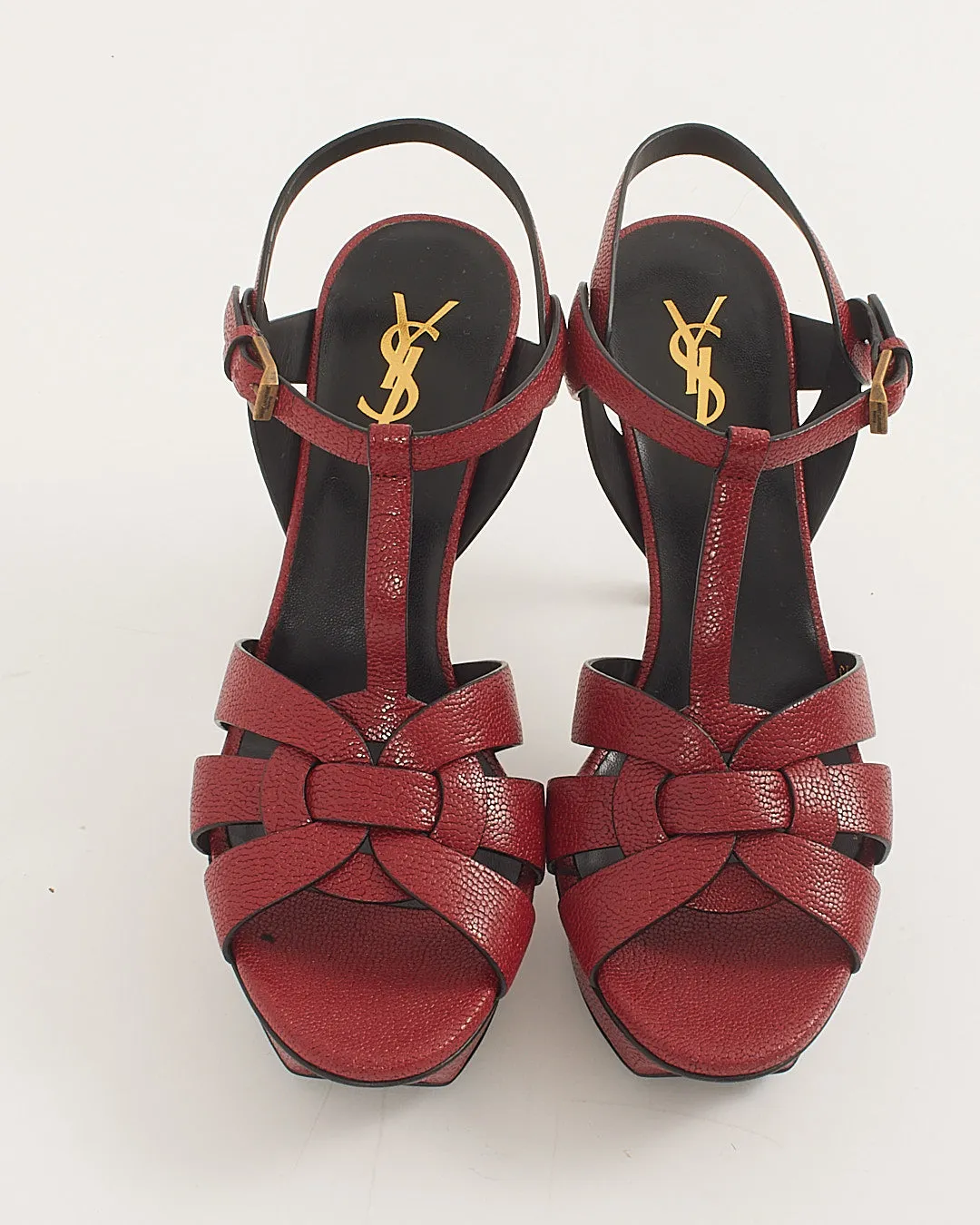 Saint Laurent Red Grained Leather Tribute Heeled Sandals - 39