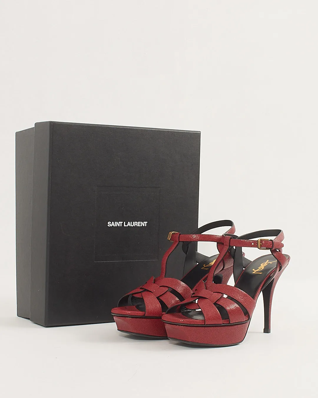 Saint Laurent Red Grained Leather Tribute Heeled Sandals - 39