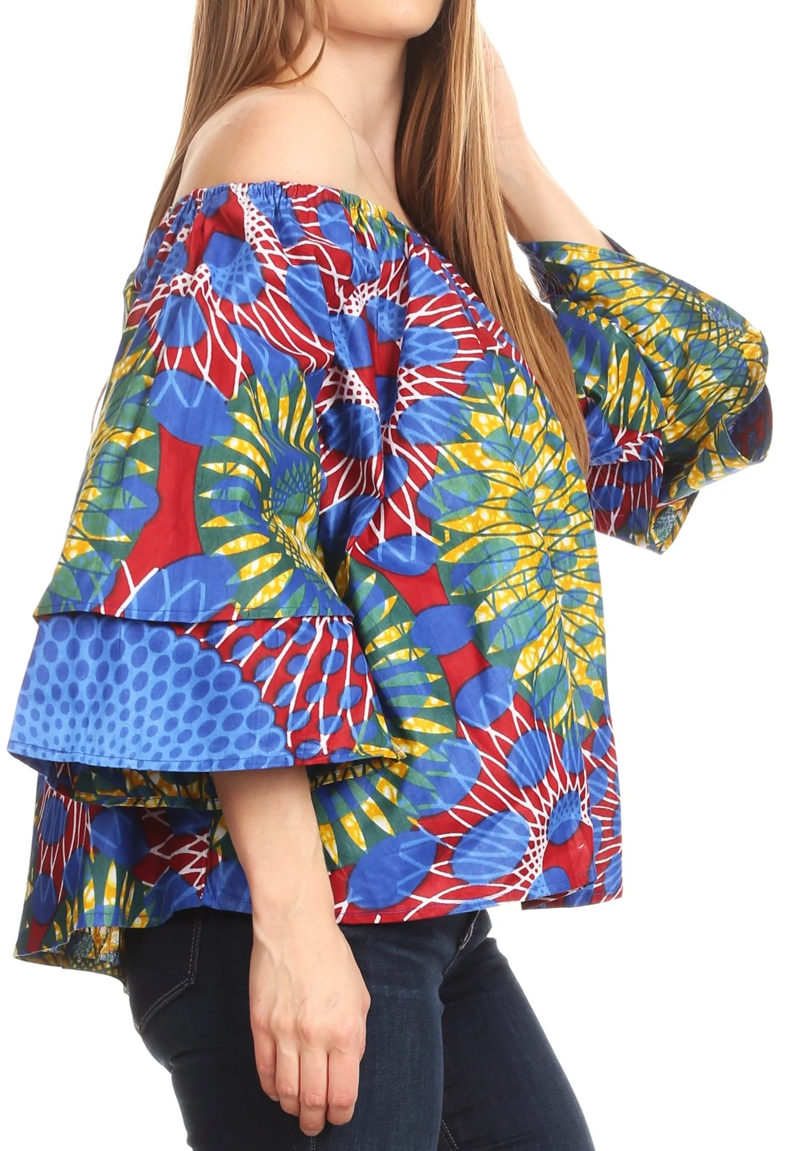 Sakkas Abree Off-shoulder Short Sleeve  Blouse Top Ankara Wax Dutch African Print