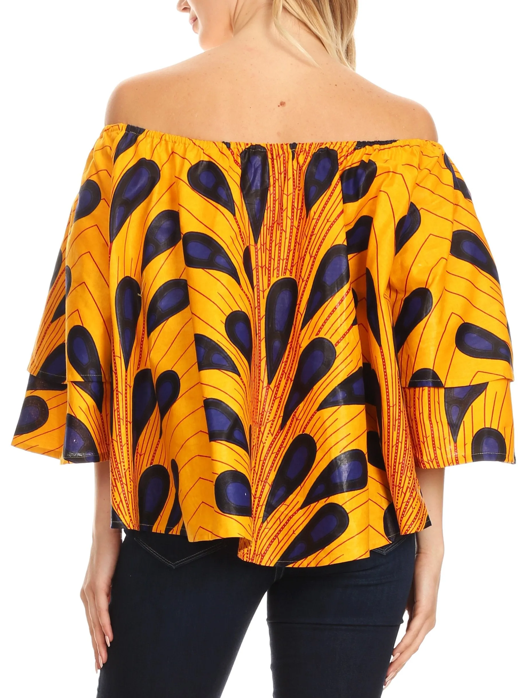 Sakkas Abree Off-shoulder Short Sleeve  Blouse Top Ankara Wax Dutch African Print