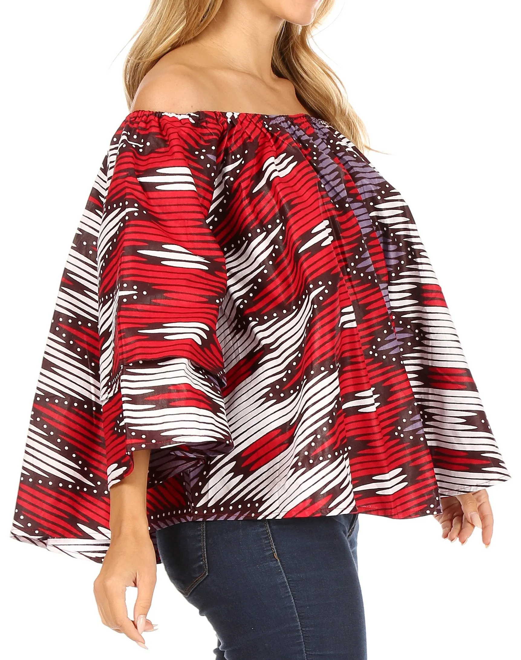 Sakkas Abree Off-shoulder Short Sleeve  Blouse Top Ankara Wax Dutch African Print
