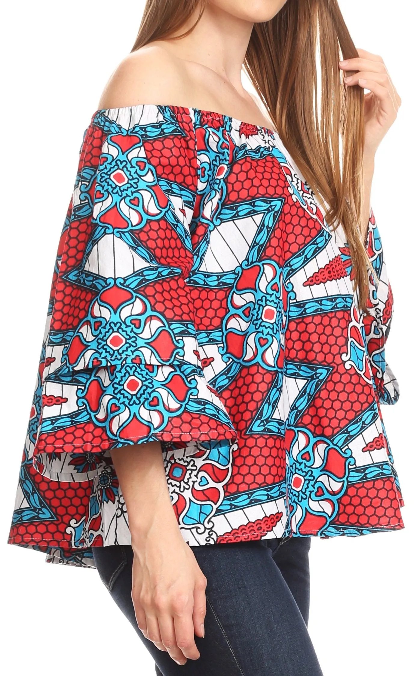 Sakkas Abree Off-shoulder Short Sleeve  Blouse Top Ankara Wax Dutch African Print