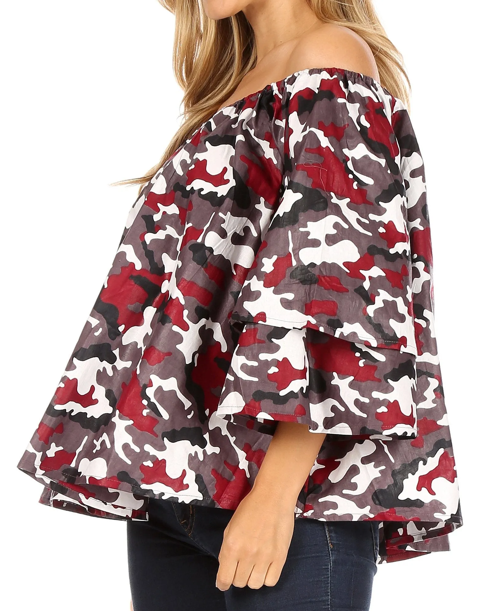 Sakkas Abree Off-shoulder Short Sleeve  Blouse Top Ankara Wax Dutch African Print