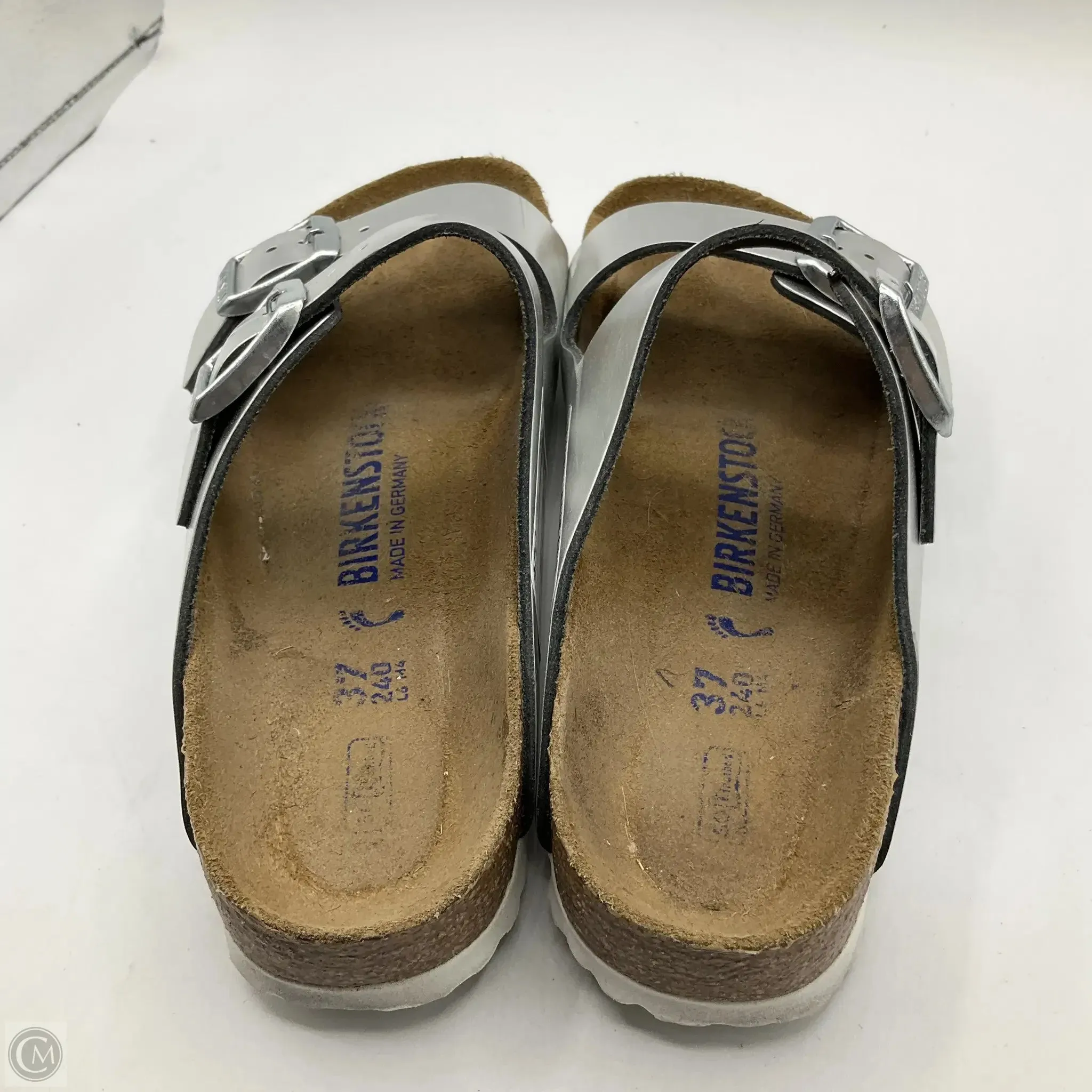Sandals Flats By Birkenstock In Silver, Size: 6.5