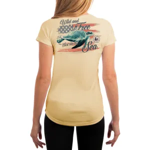 SAND.SALT.SURF.SUN. Flag Turtle Women's UPF 50  UV Sun Protection Performance Short Sleeve T-Shirt