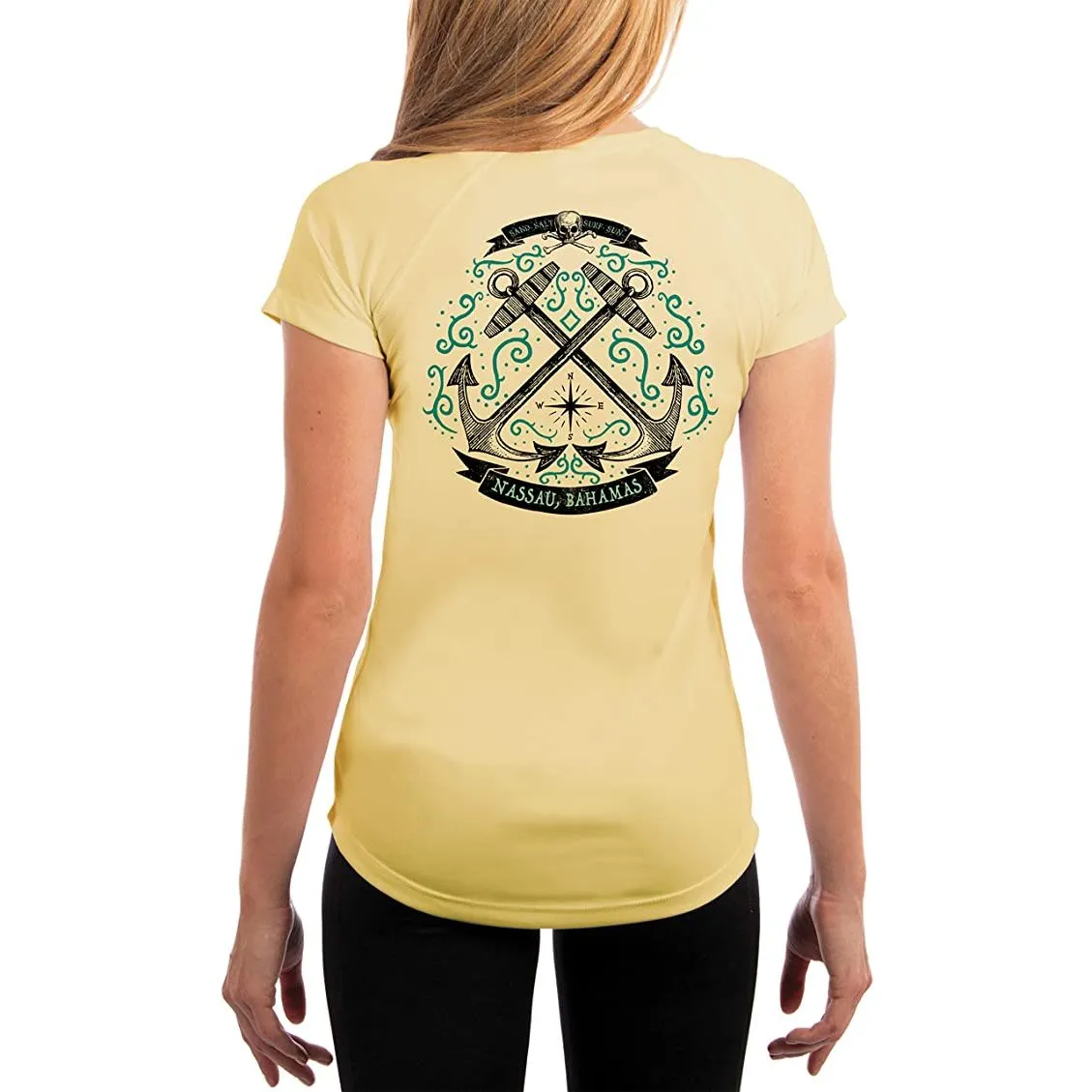 SAND.SALT.SURF.SUN. Sailing Anchor Blue Nassau Women's UPF 50  UV Sun Protection Performance Short Sleeve T-Shirt