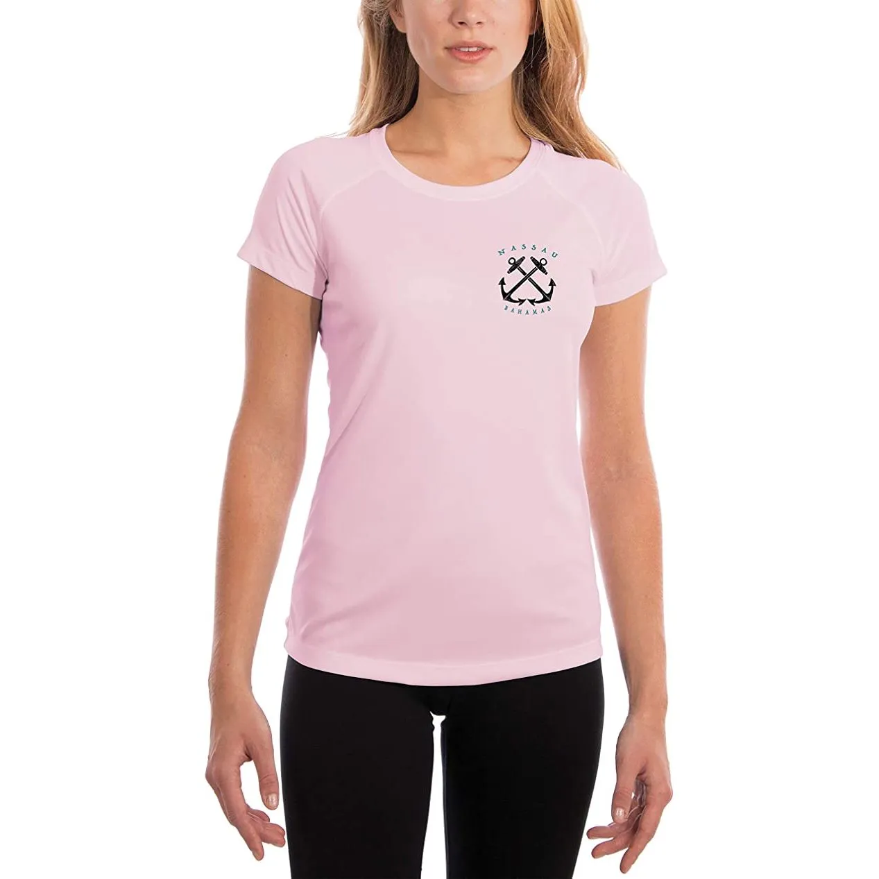 SAND.SALT.SURF.SUN. Sailing Anchor Blue Nassau Women's UPF 50  UV Sun Protection Performance Short Sleeve T-Shirt