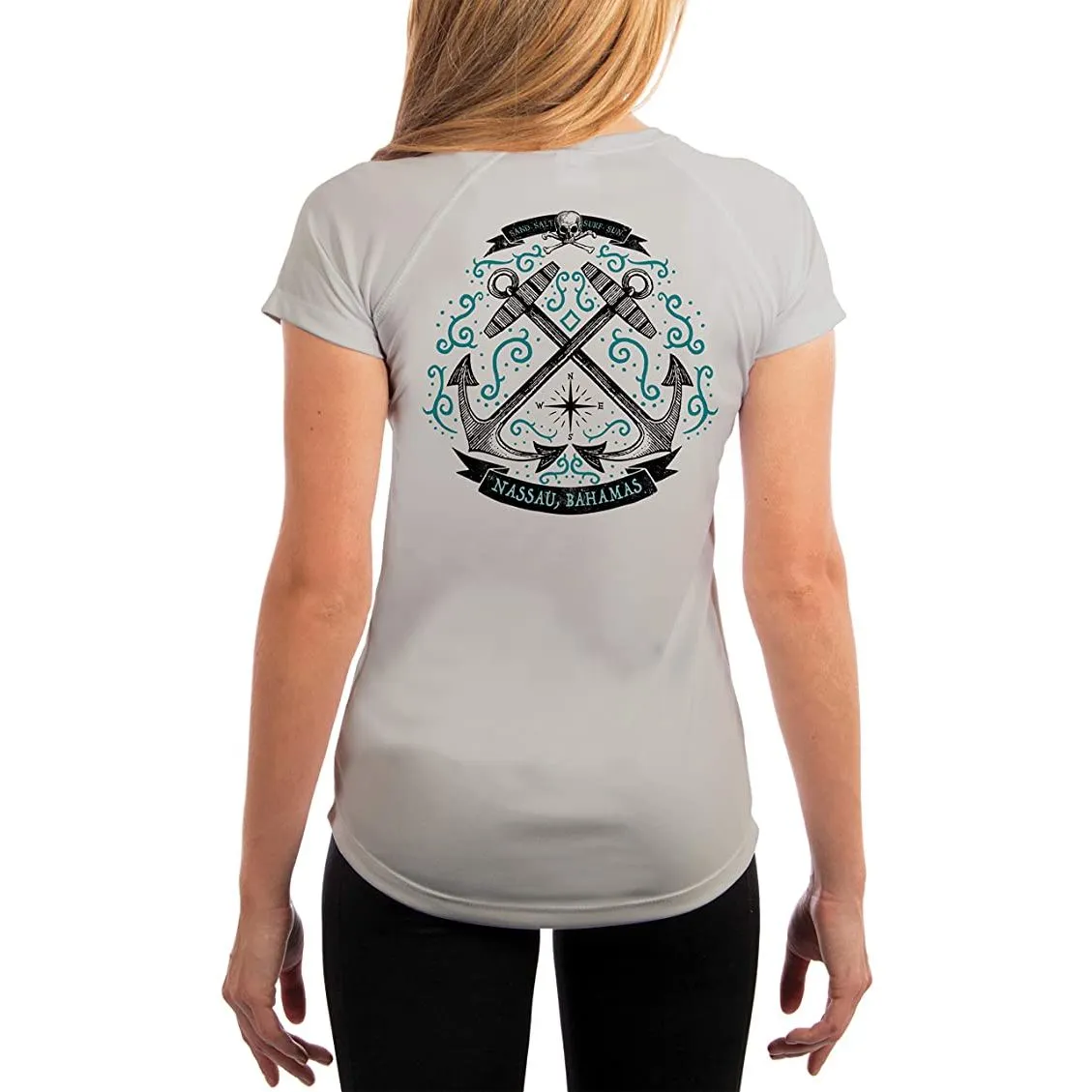 SAND.SALT.SURF.SUN. Sailing Anchor Blue Nassau Women's UPF 50  UV Sun Protection Performance Short Sleeve T-Shirt