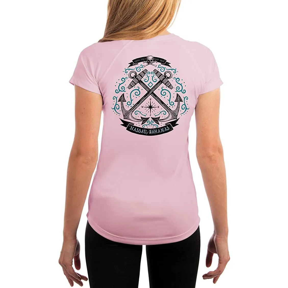 SAND.SALT.SURF.SUN. Sailing Anchor Blue Nassau Women's UPF 50  UV Sun Protection Performance Short Sleeve T-Shirt