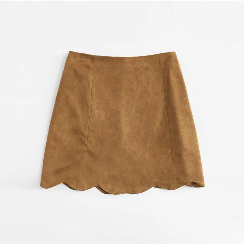 Scallop Hem Suede Skirt