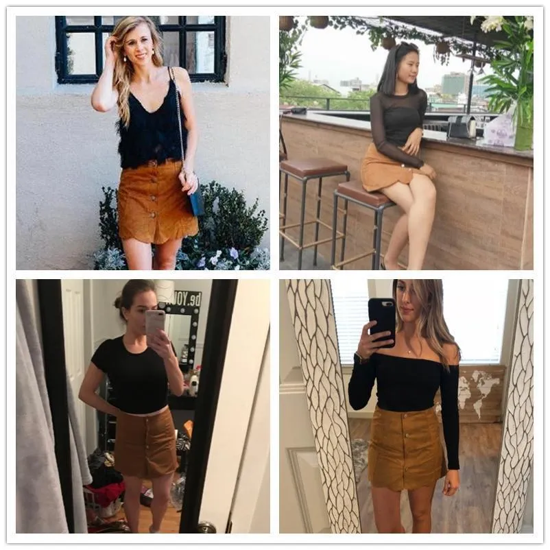 Scallop Hem Suede Skirt