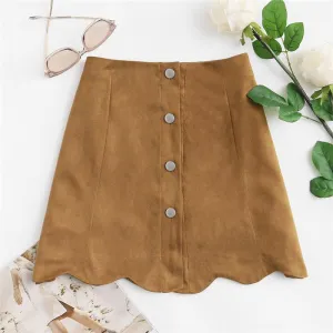 Scallop Hem Suede Skirt