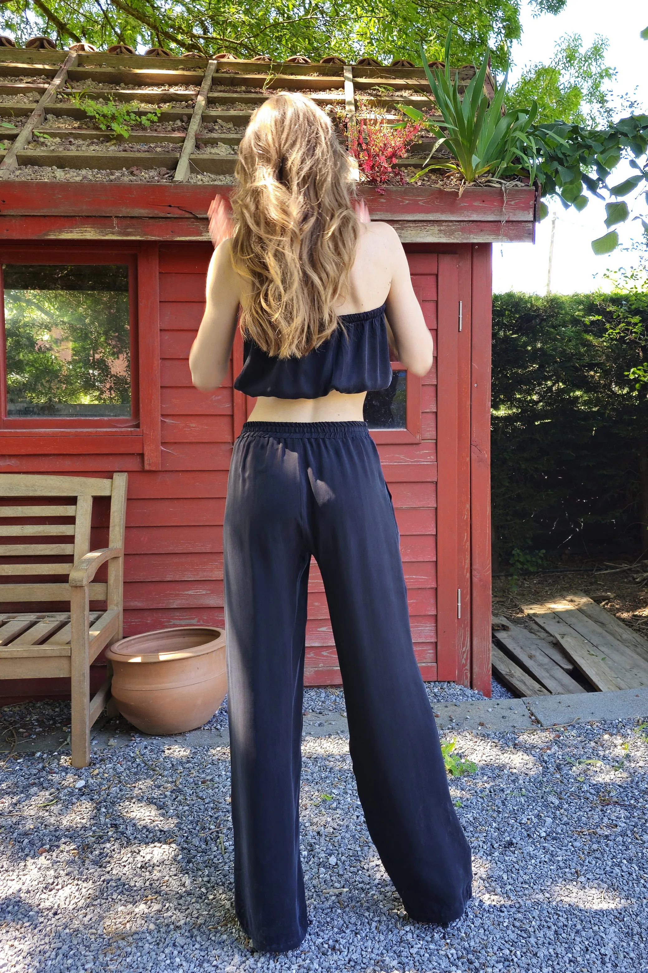 SELENE Vegan Silk Pants in Black for Women