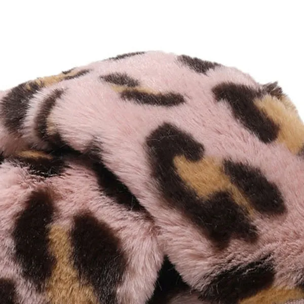 Sexy Flat Leopard Cross Strap Fluffy Soft Slippers Sandals Party Indoor Flip Flop Shoes