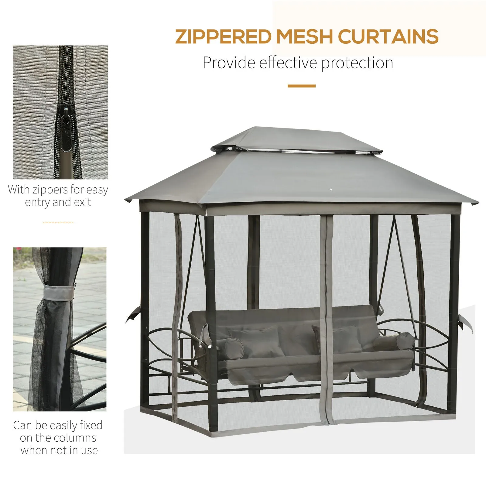 SilverCrate ™ 3-in-1 Folding Patio Swing Gazebo w/ Vented Top, Pillows & Anti-mosquito Mesh