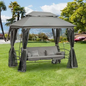 SilverCrate ™ 3-in-1 Folding Patio Swing Gazebo w/ Vented Top, Pillows & Anti-mosquito Mesh