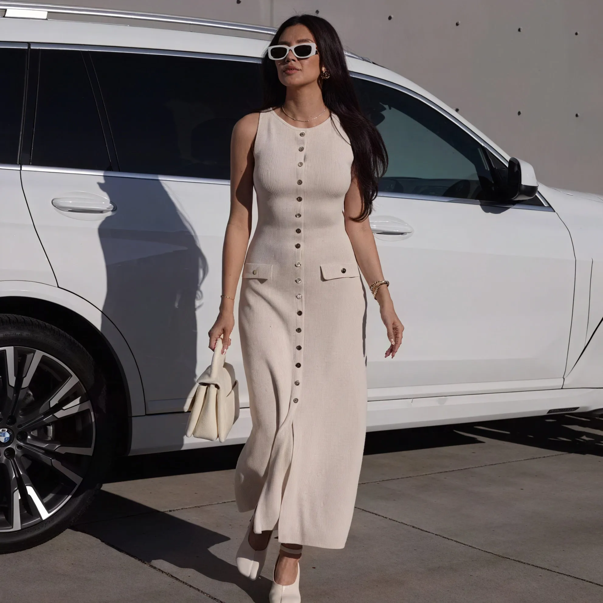 Sleeveless Button-Down Midi Dress